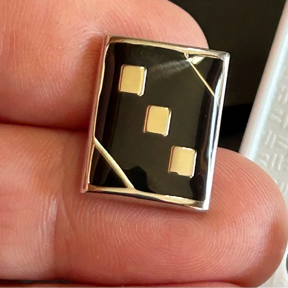 Gentleman black enamel silver plated cuff links tie bar boxed set